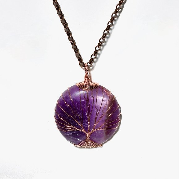 925 Silver Italian Large Amethyst Tree Of Life 20" Necklace - Picture 3 of 8